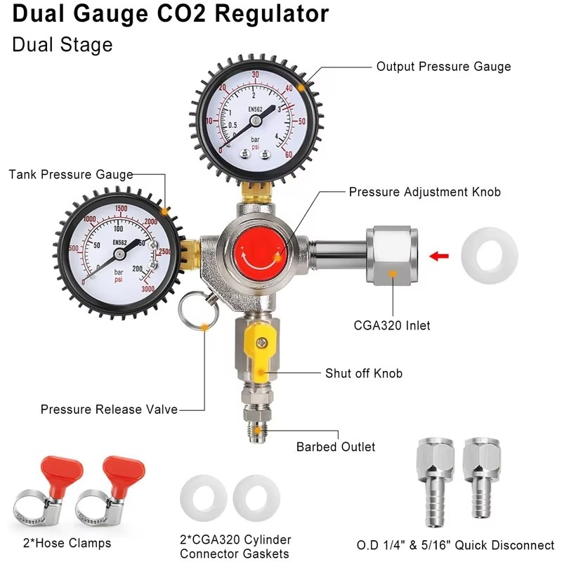 منظم ثاني أكسيد الكربون (CO2)  - مراجعة Co2 Regulator Dual Stage وسعره
